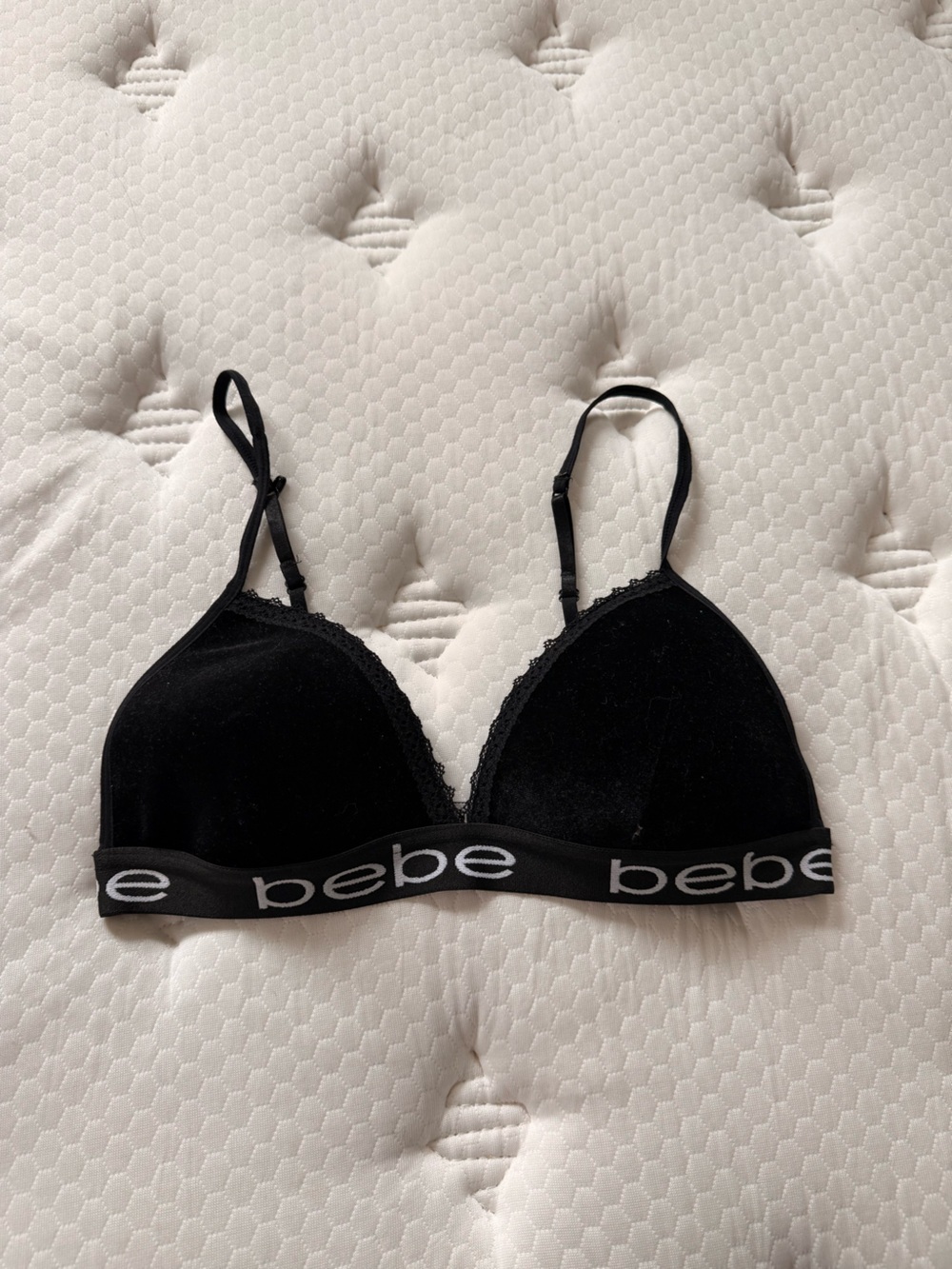 bebe Black Logo Elastic Velvet Bralette